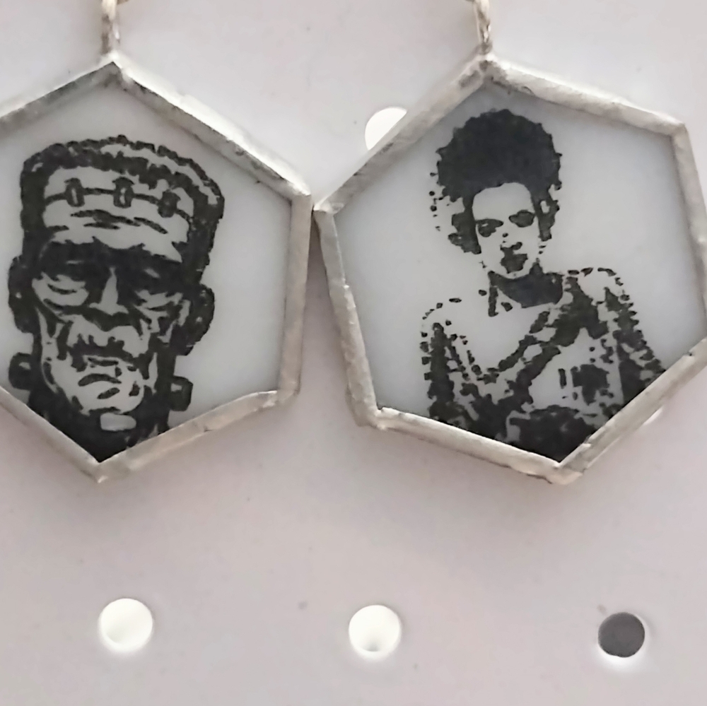 Frankenstein and bride earrings